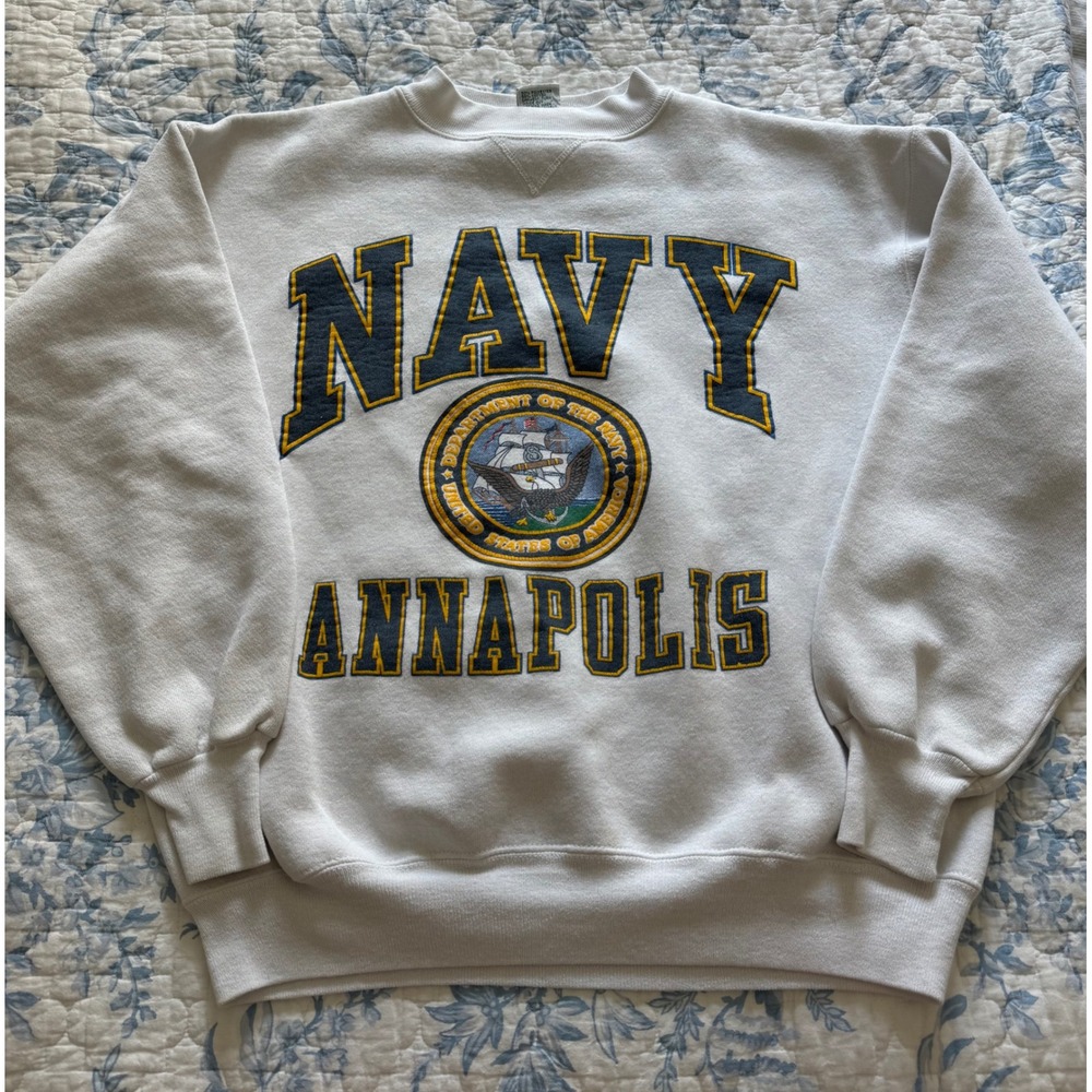Vintage Galt Sand Navy Annapolis Sweatshirt XL White Made in USA Crewneck USNA